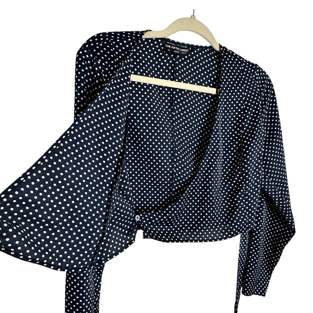 The Fifth‎ Label Navy Blue Polka Dot Long Sleeve Cropped Wrap Top Women's XS - Picture 5 of 5